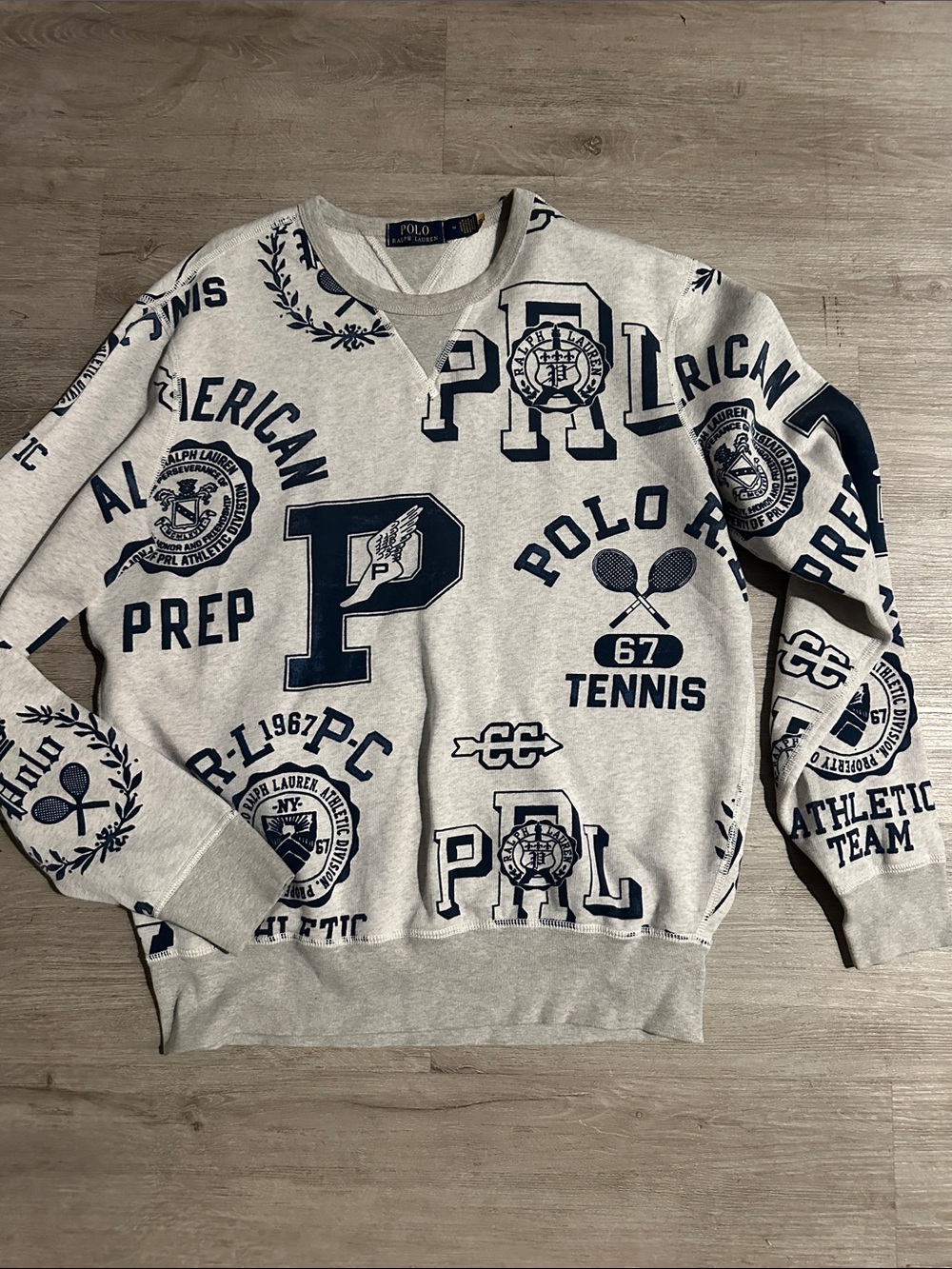 Polo by Ralph Lauren Light Gray Crewneck with Navy Athletic Graphics